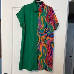 SHEIN Green and Red Casual Button Down Shirt